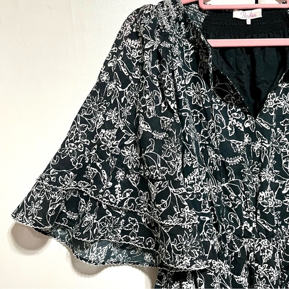 Parker Lindsay Tiered V Neck Dress in Black Aura, Small - Picture 6 of 13